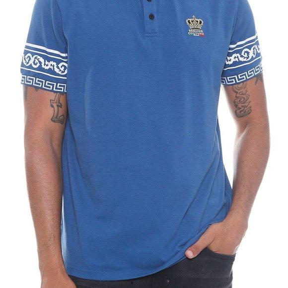 Men's Blue Version Couture Polo Button Down Shirt - Picture 2 of 2